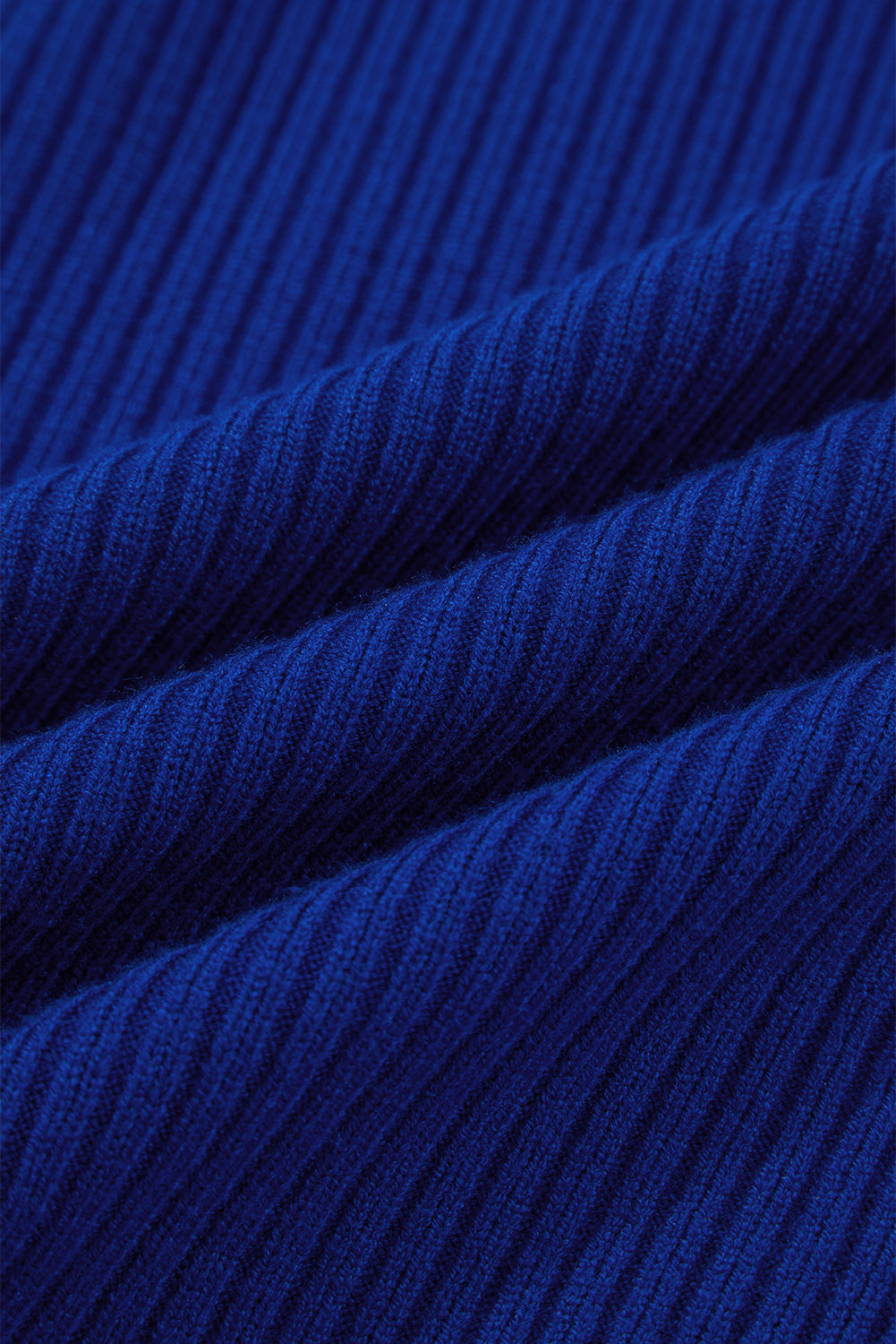 Dark blue Modern Grace short sleeve ribbed knit sweater top with front pocket, made of viscose, polyester, and polyamide.