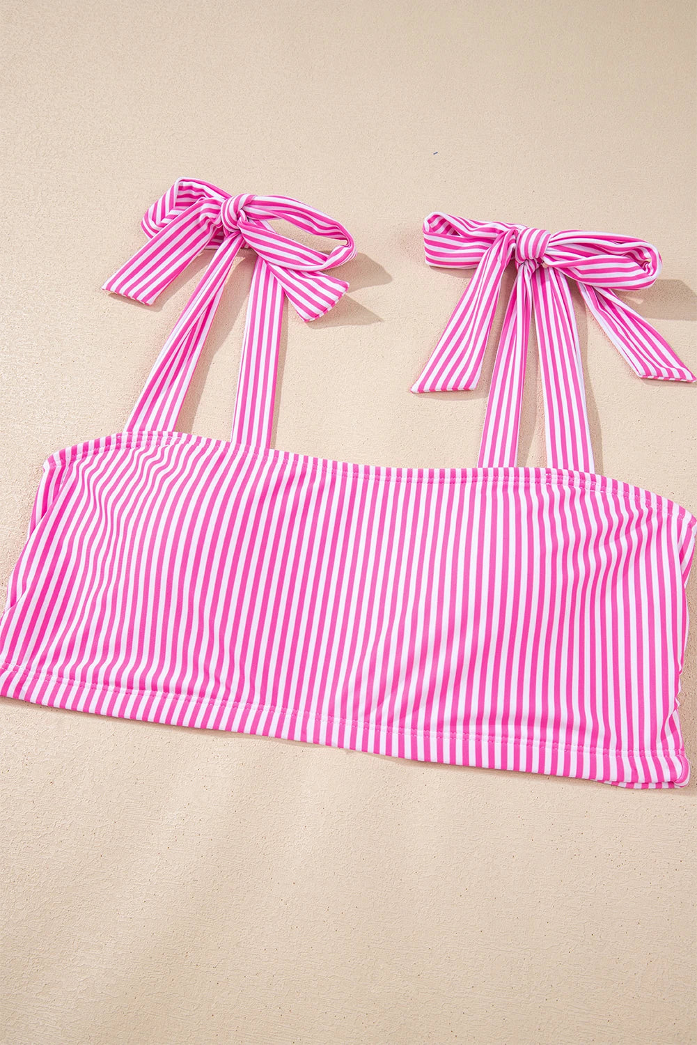 Modern Grace rose stripe knot strap high waist bikini top shown in a stylish swimwear image