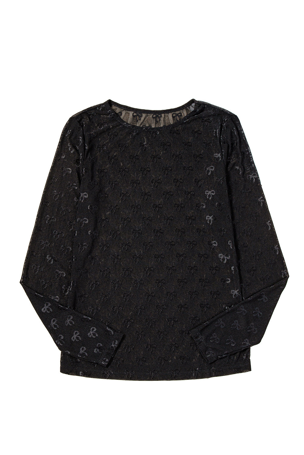 Black mesh bow pattern long sleeve top by Modern Grace, featuring a stylish design with a fitted silhouette.