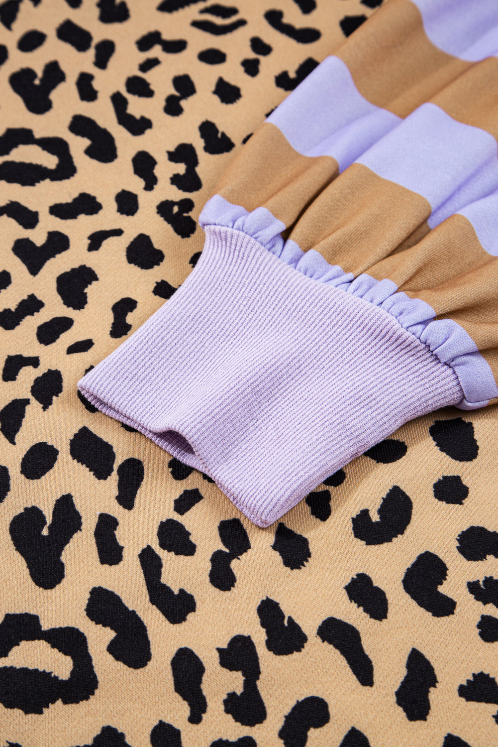 Modern Grace purple stripe color block leopard sweatshirt, long-sleeve top with bold pattern, made of polyester, online exclusive.