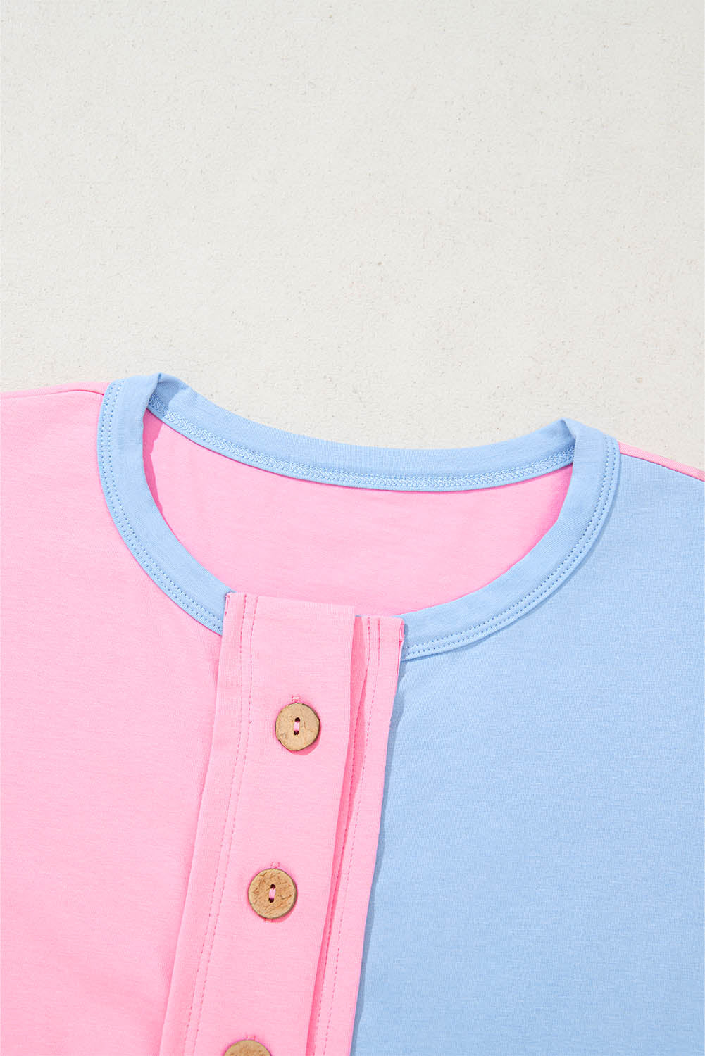 Modern Grace Myosotis Two Tone Half Buttons Collared T-Shirt, stylish casual top with two-tone design and button details.