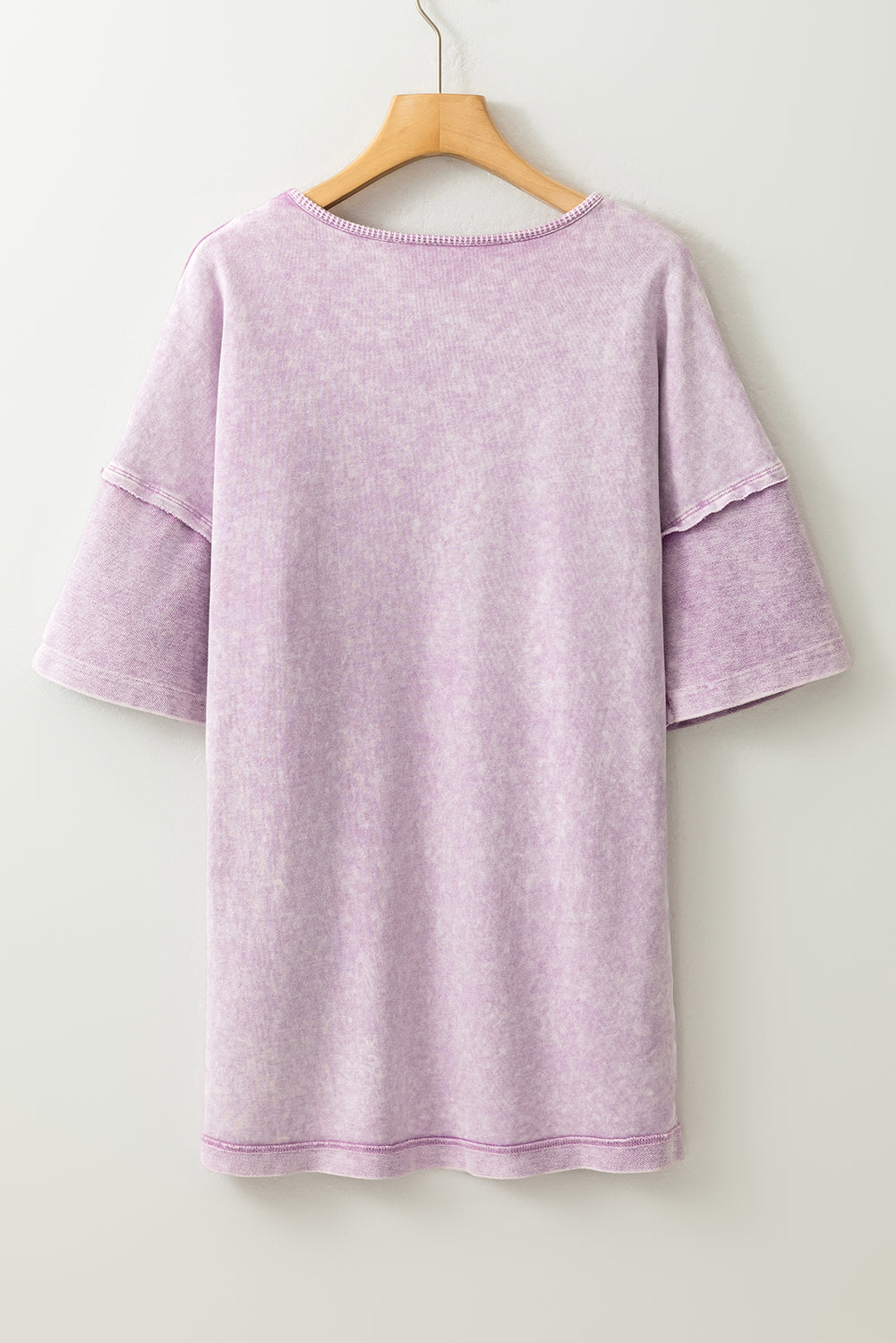 Modern Grace Orchid Petal Mineral Wash oversized drop shoulder tee with exposed seams, casual and comfortable top for women.