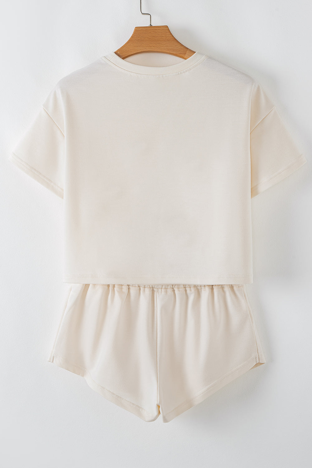 Beige cropped tee and high waist skort set by Modern Grace, casual two-piece outfit for a stylish look.