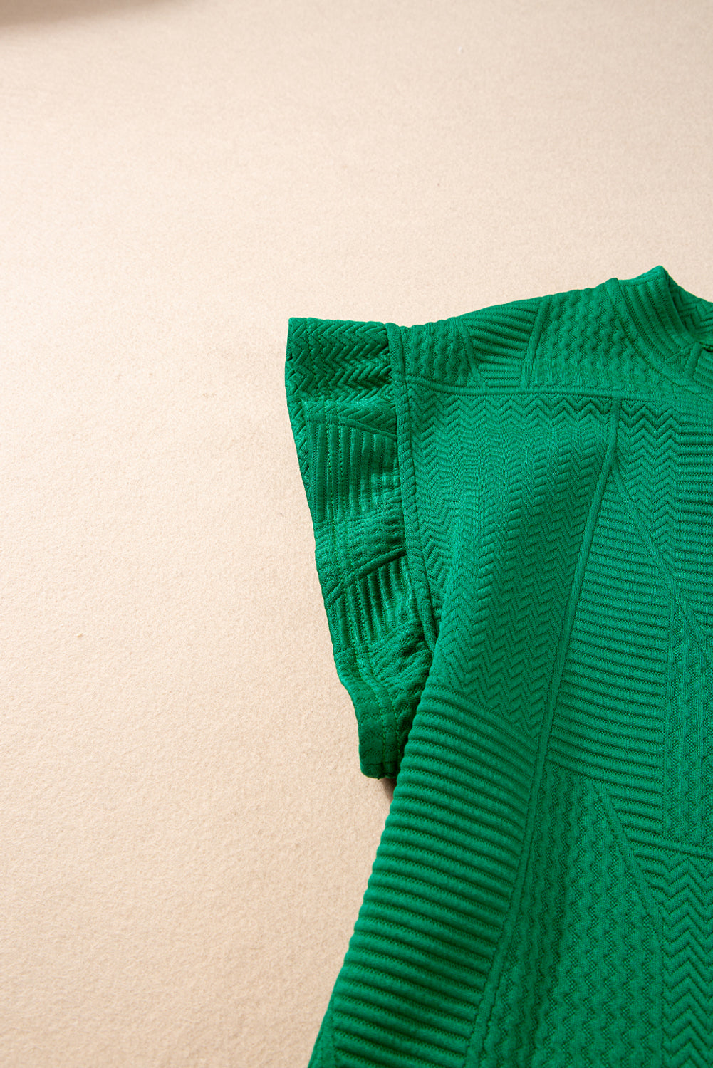 Dark green textured ruffle split top and drawstring shorts two-piece set by Modern Grace, casual summer outfit, warehouse exclusives