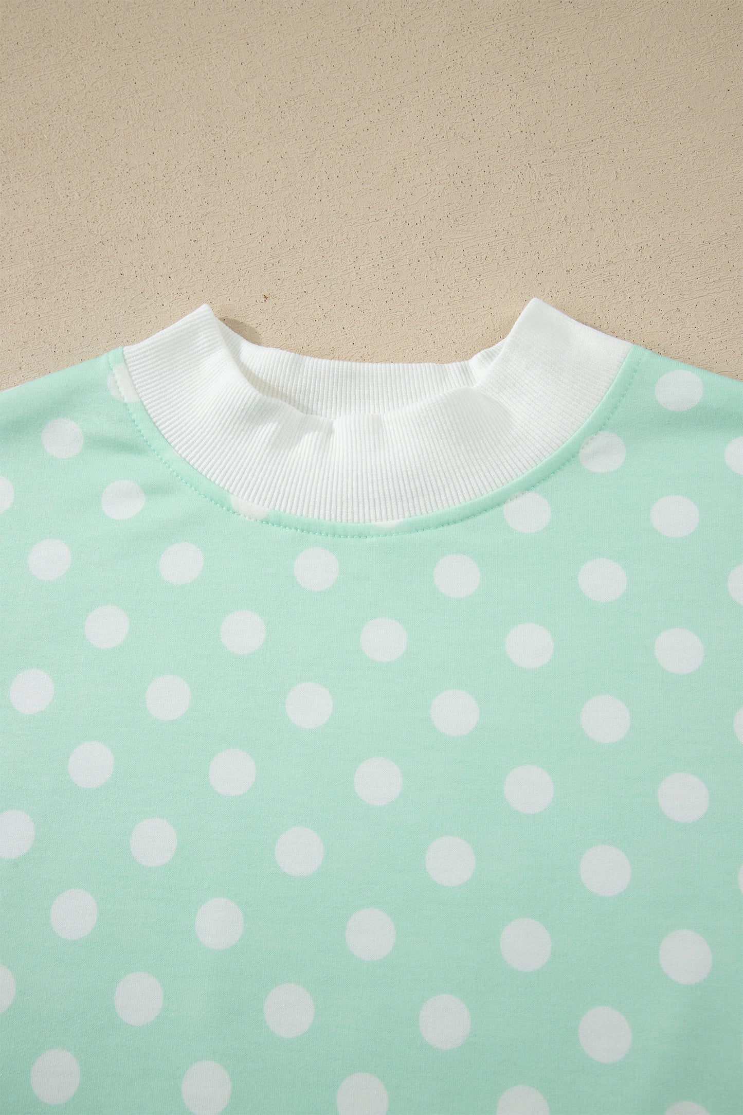 Polka Dot Print Color Block Trim Mock Neck Short Set