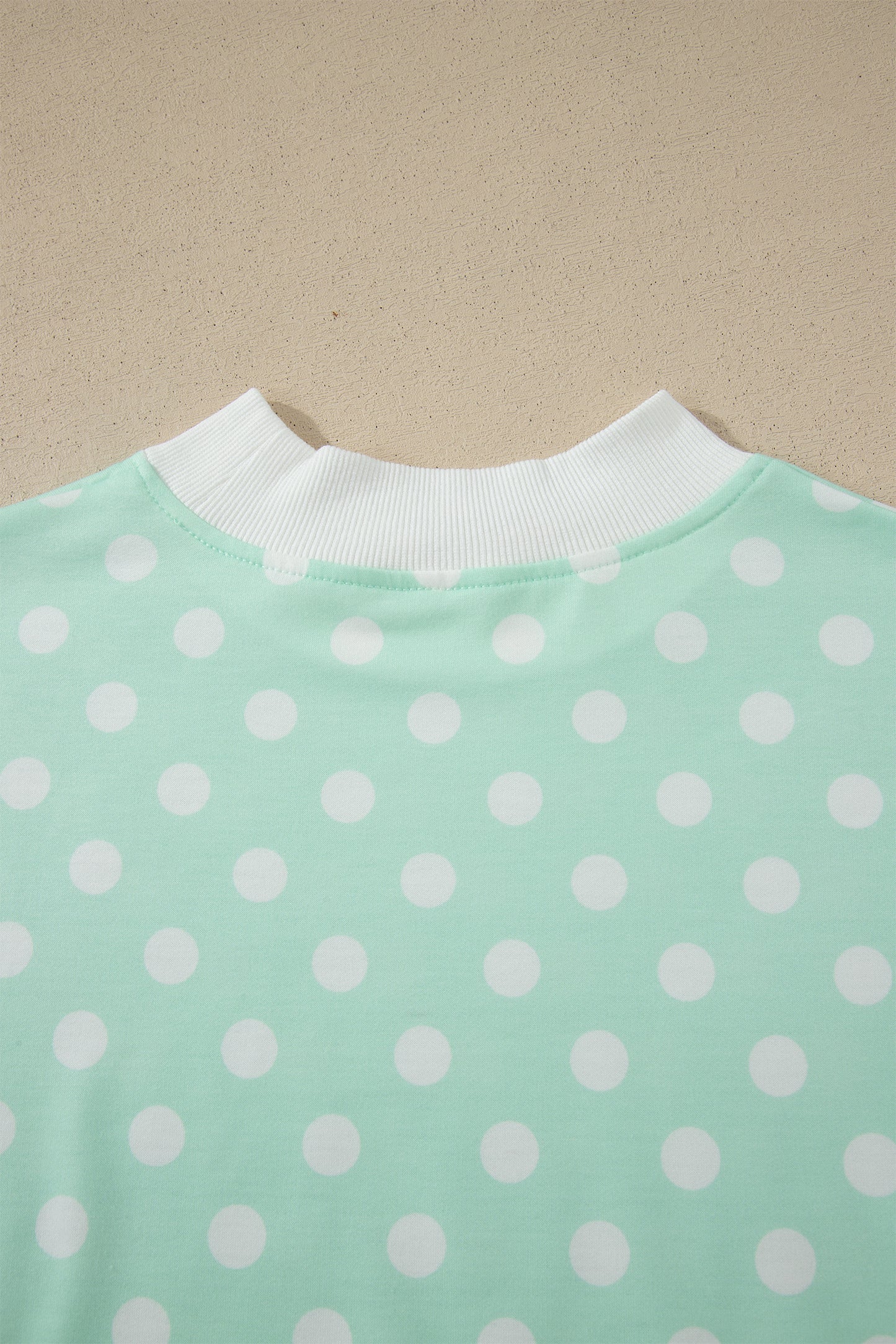 Polka Dot Print Color Block Trim Mock Neck Short Set