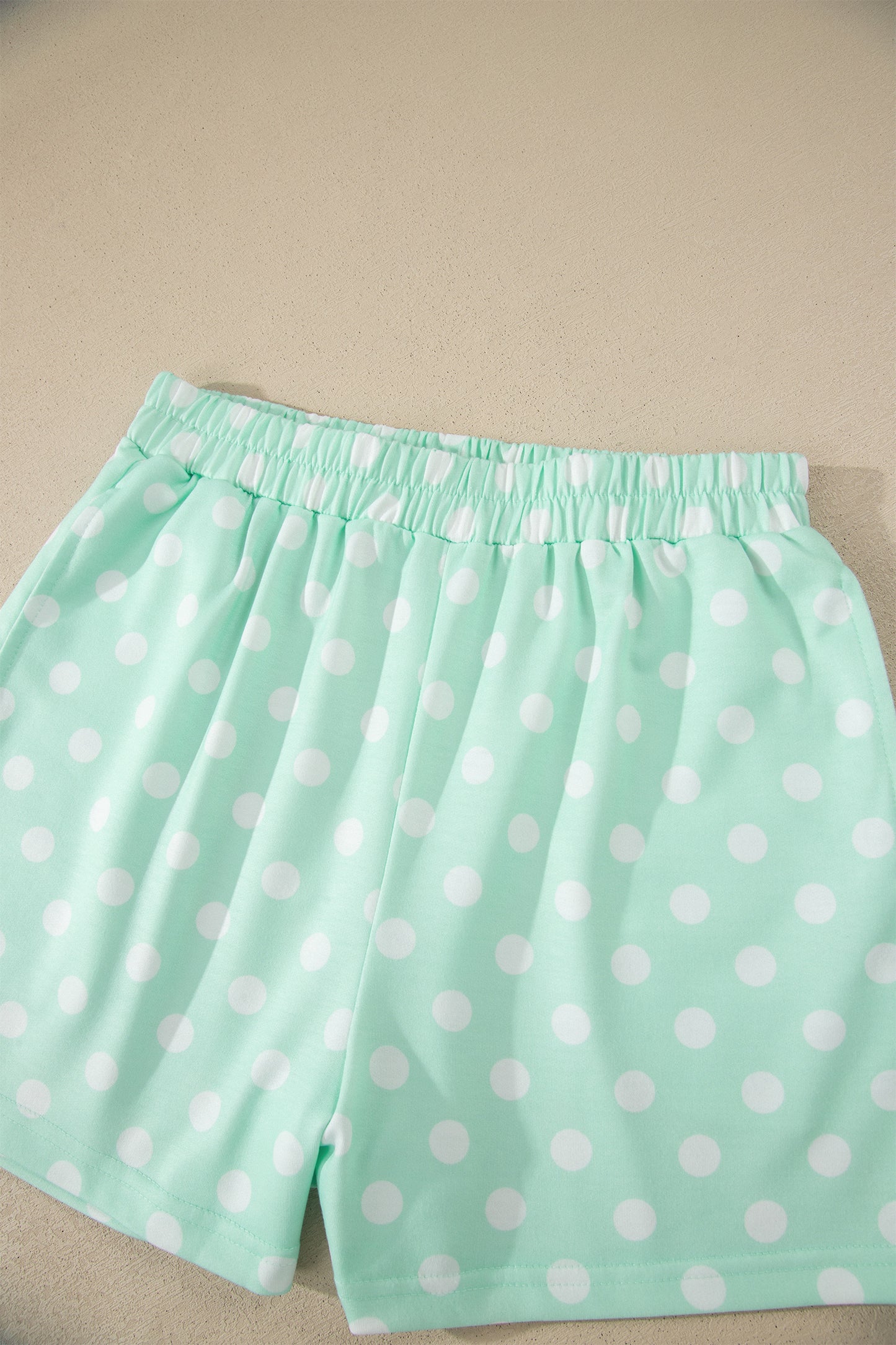Polka Dot Print Color Block Trim Mock Neck Short Set