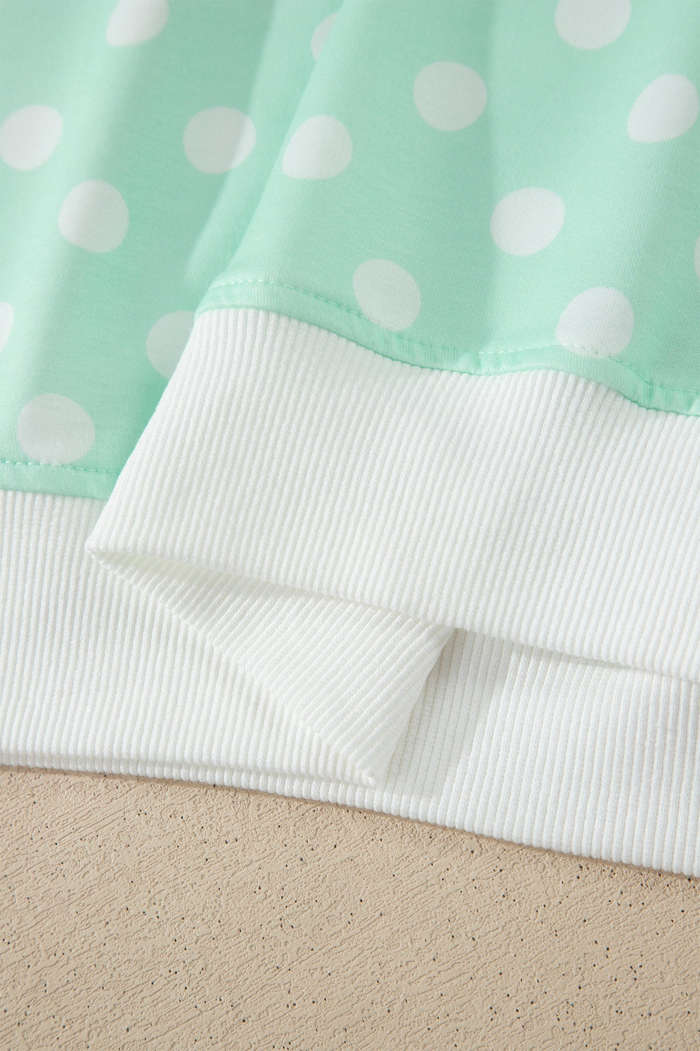 Polka Dot Print Color Block Trim Mock Neck Short Set