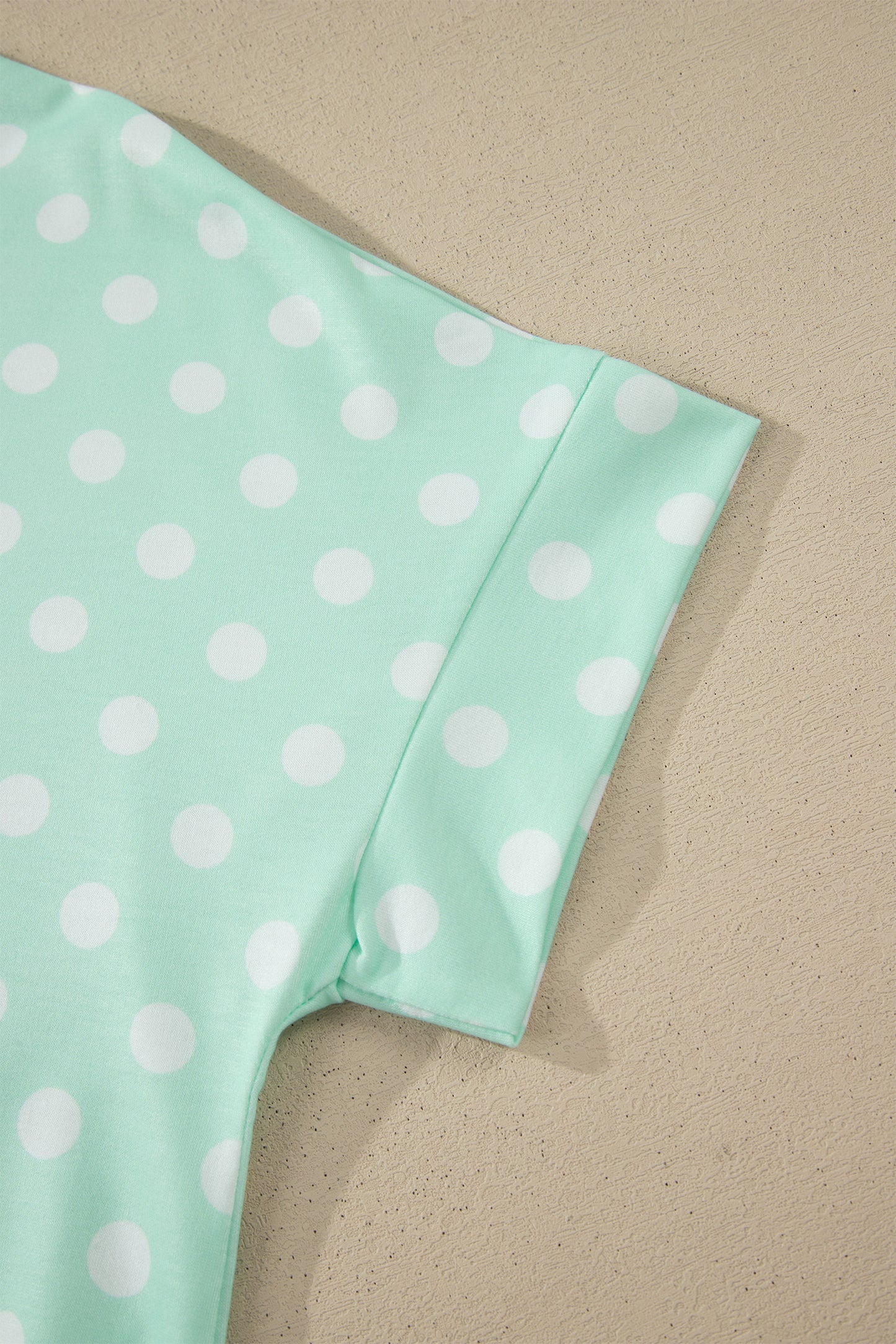 Polka Dot Print Color Block Trim Mock Neck Short Set