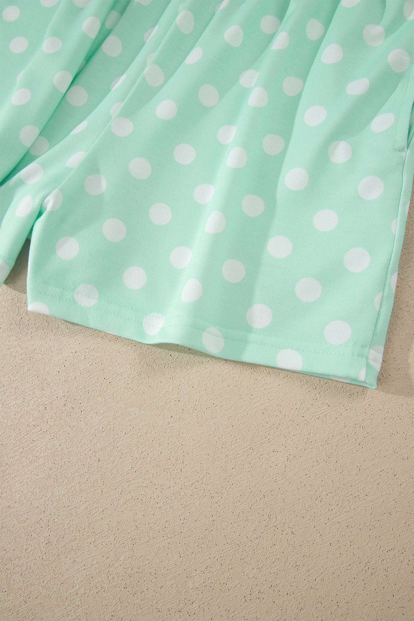 Polka Dot Print Color Block Trim Mock Neck Short Set
