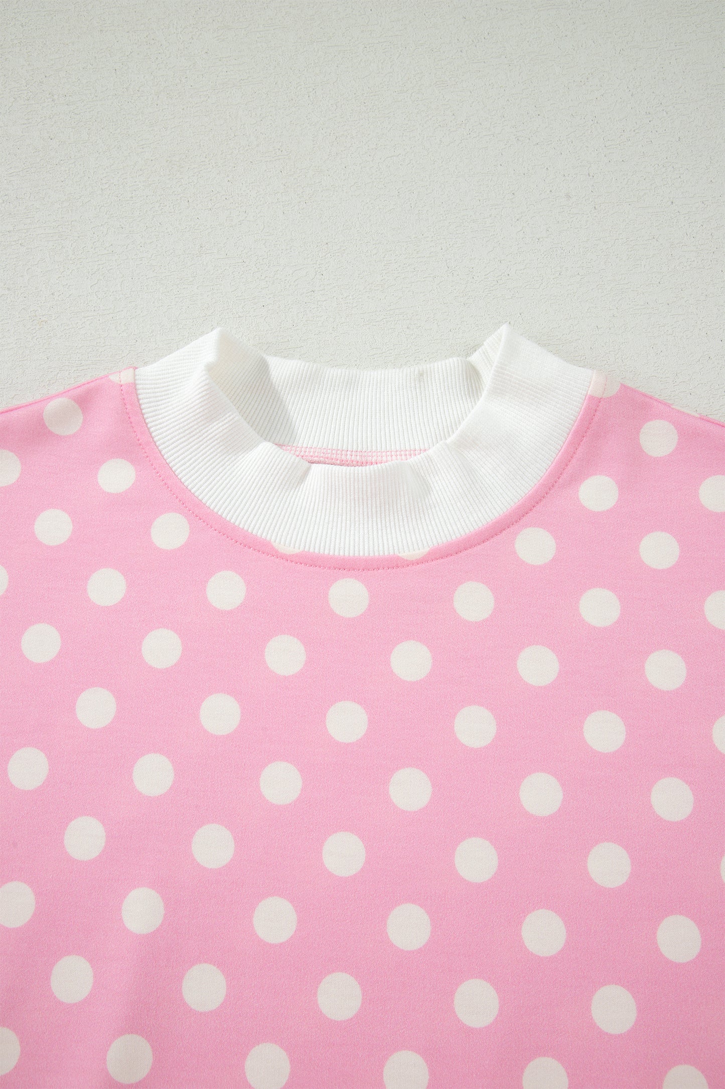 Polka Dot Print Color Block Trim Mock Neck Short Set