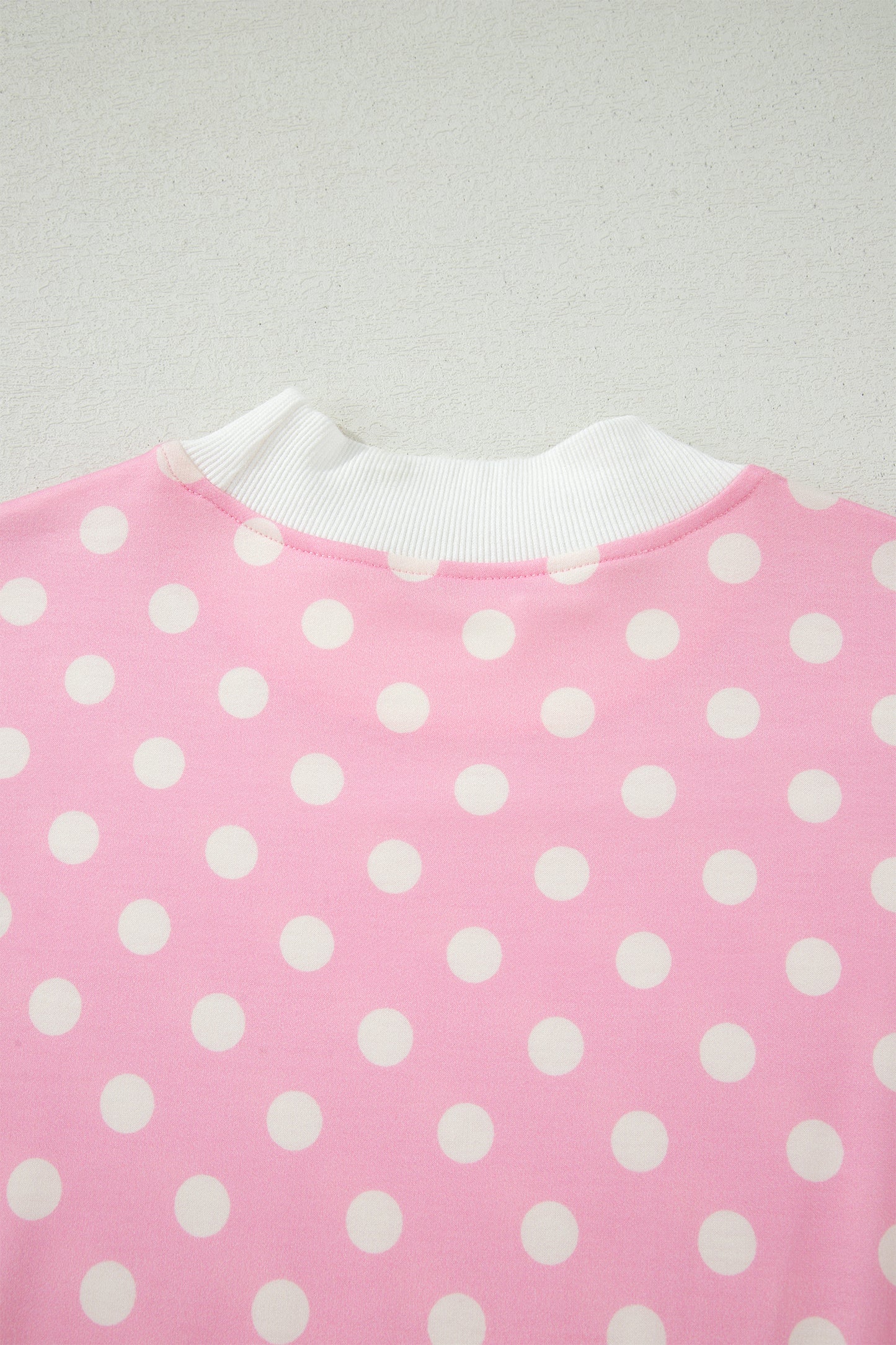 Polka Dot Print Color Block Trim Mock Neck Short Set