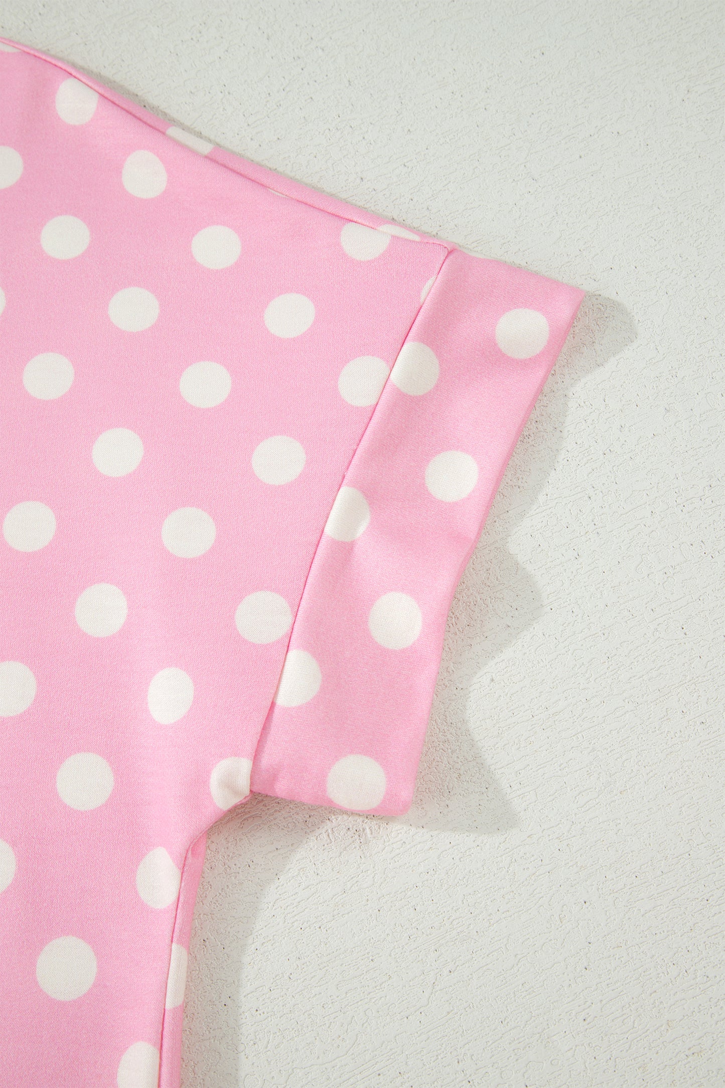 Polka Dot Print Color Block Trim Mock Neck Short Set