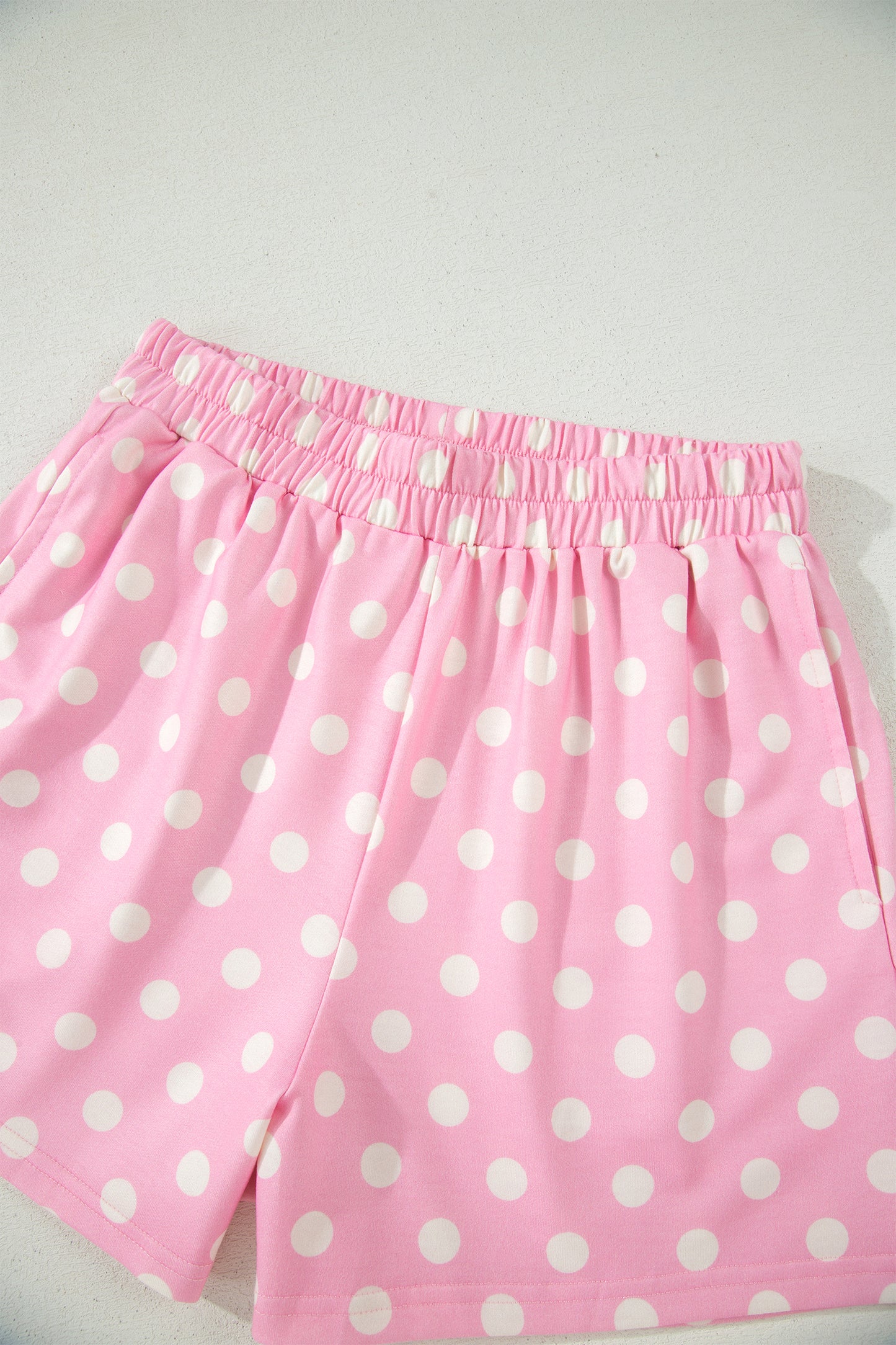 Polka Dot Print Color Block Trim Mock Neck Short Set