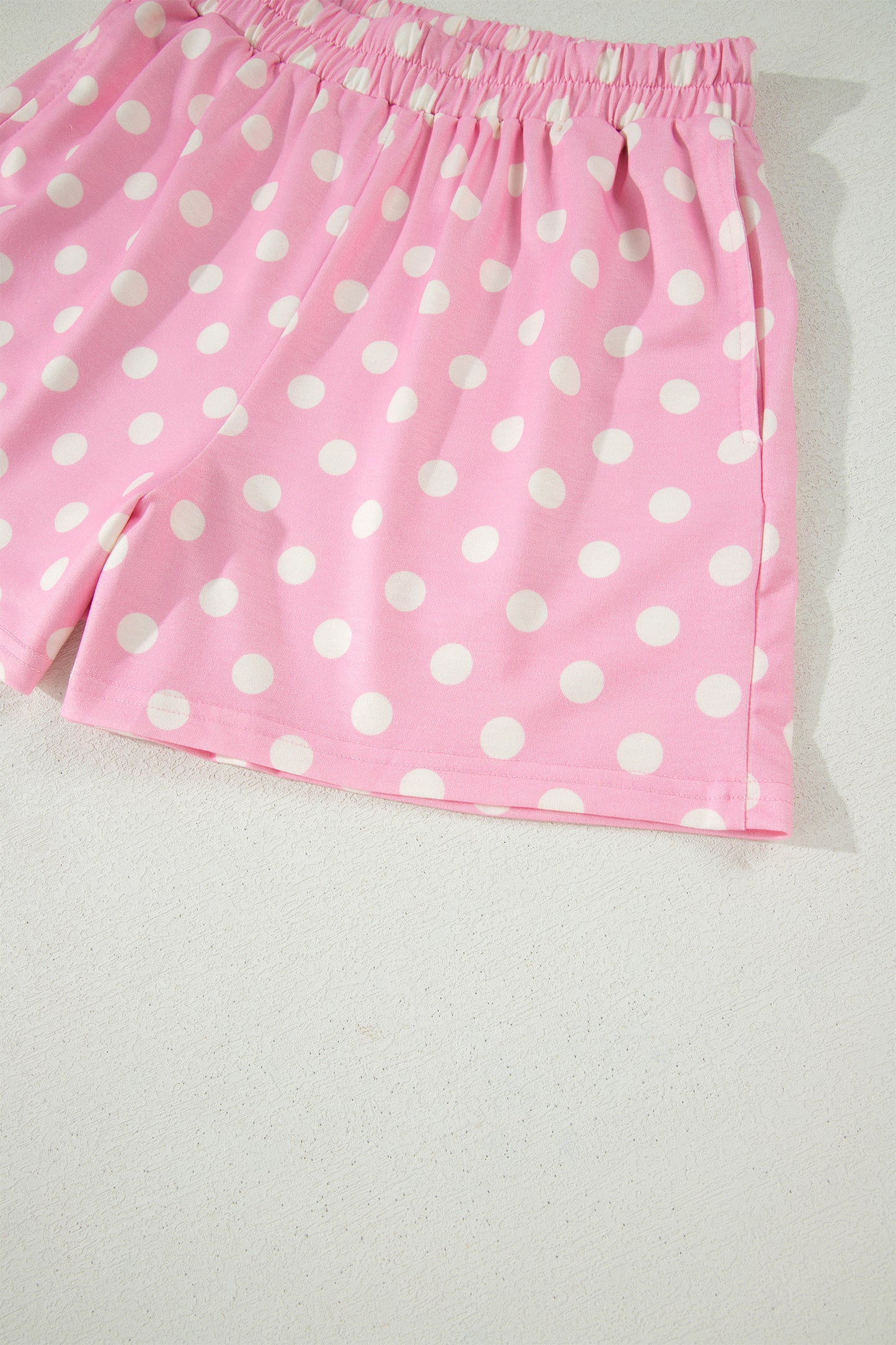 Polka Dot Print Color Block Trim Mock Neck Short Set