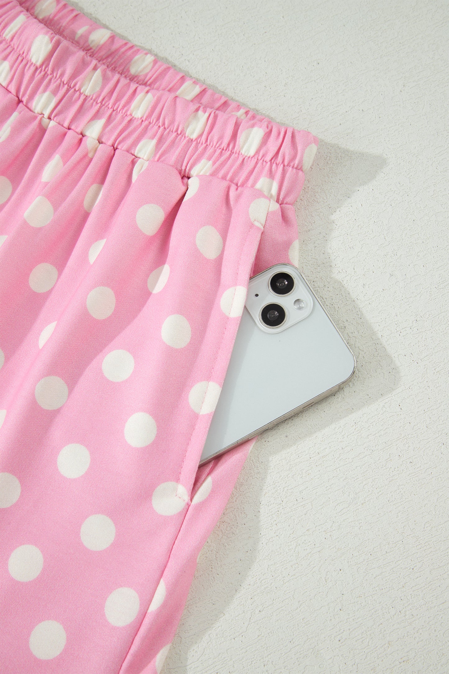 Polka Dot Print Color Block Trim Mock Neck Short Set