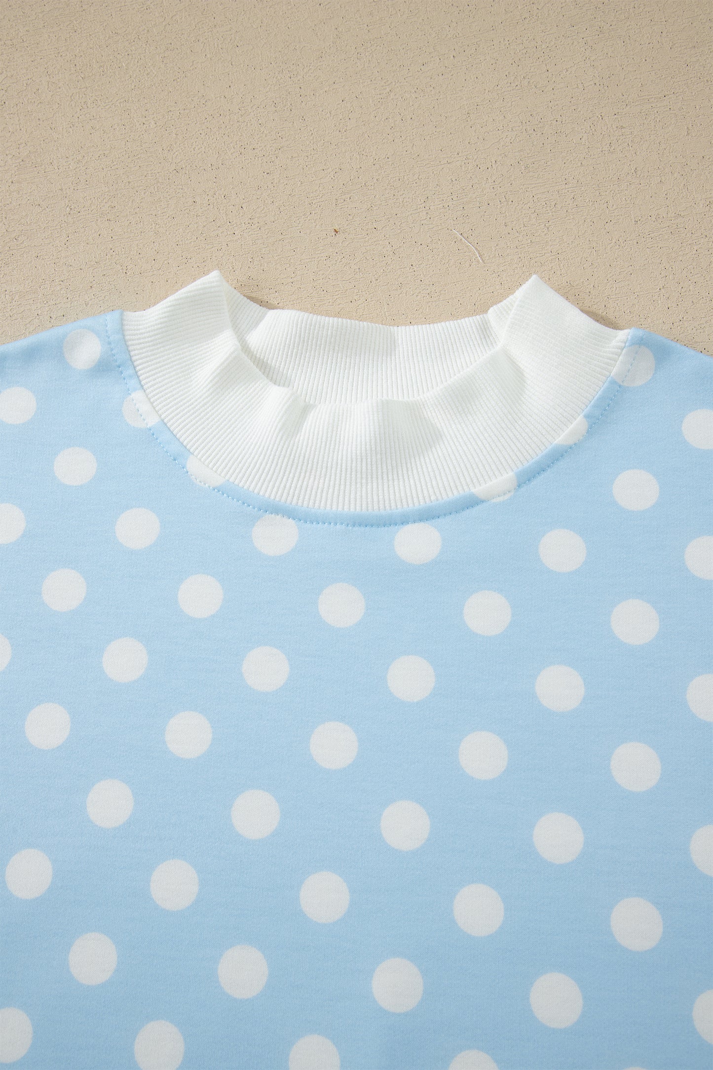 Polka Dot Print Color Block Trim Mock Neck Short Set