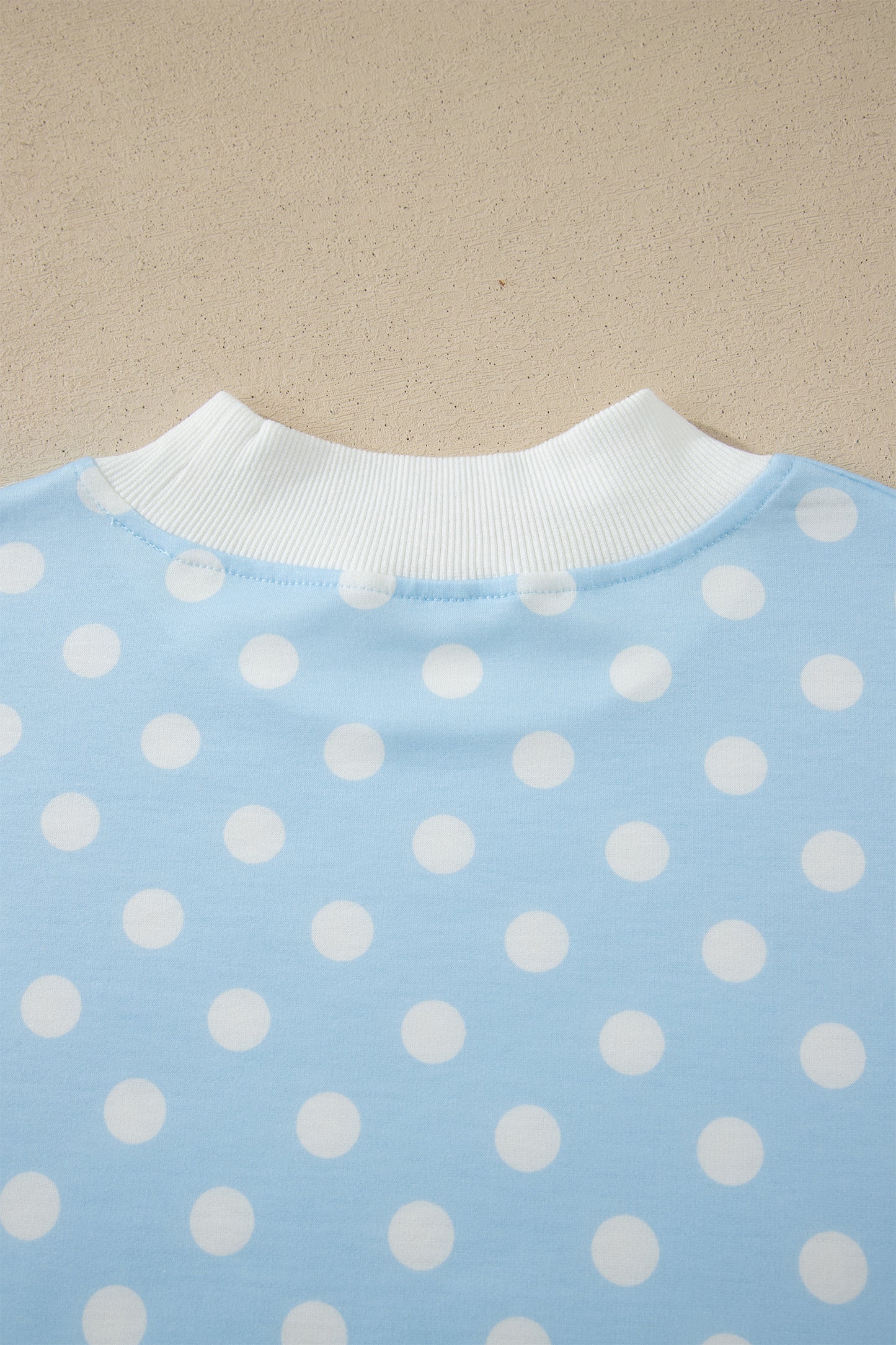Polka Dot Print Color Block Trim Mock Neck Short Set