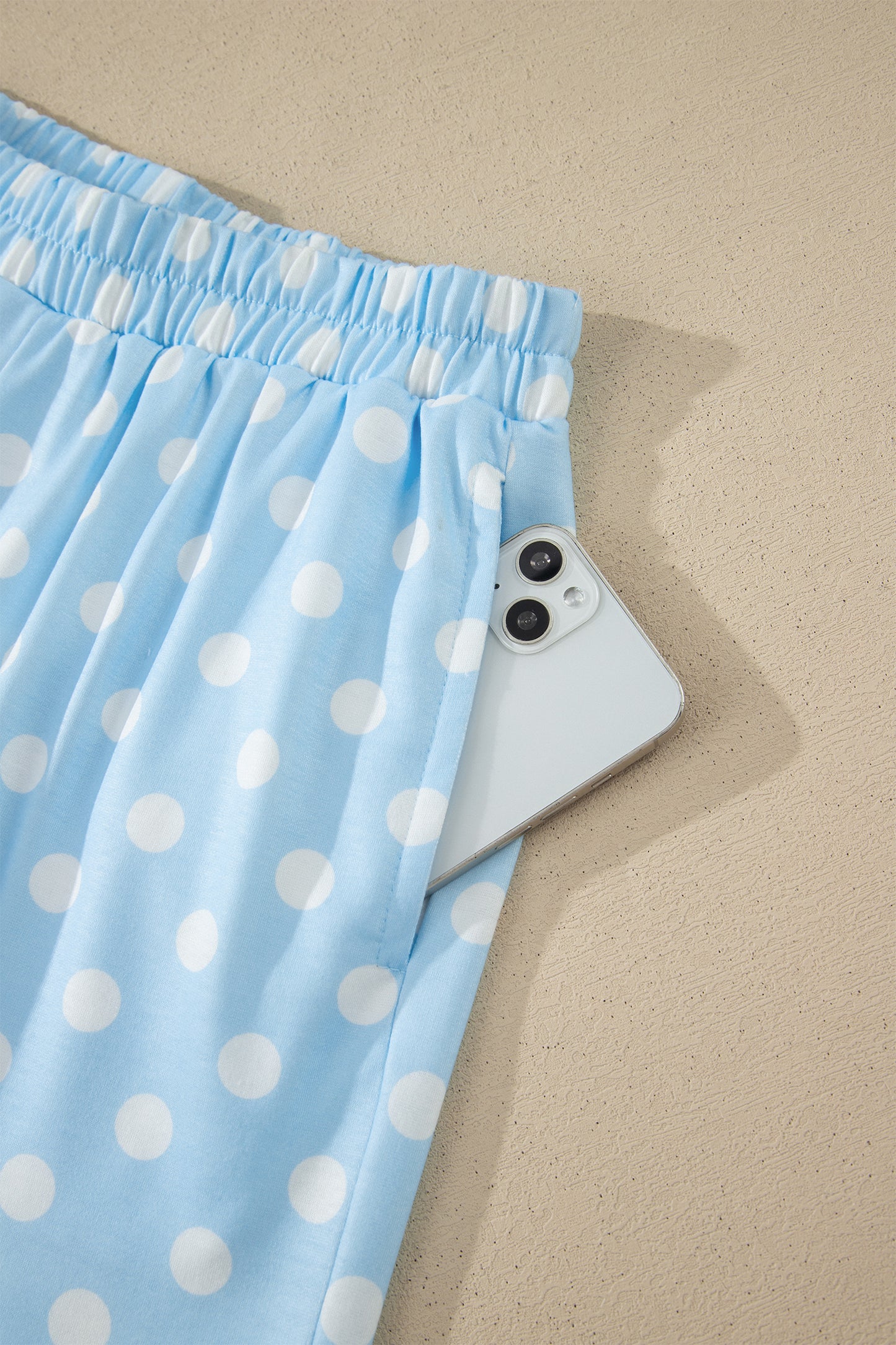 Polka Dot Print Color Block Trim Mock Neck Short Set