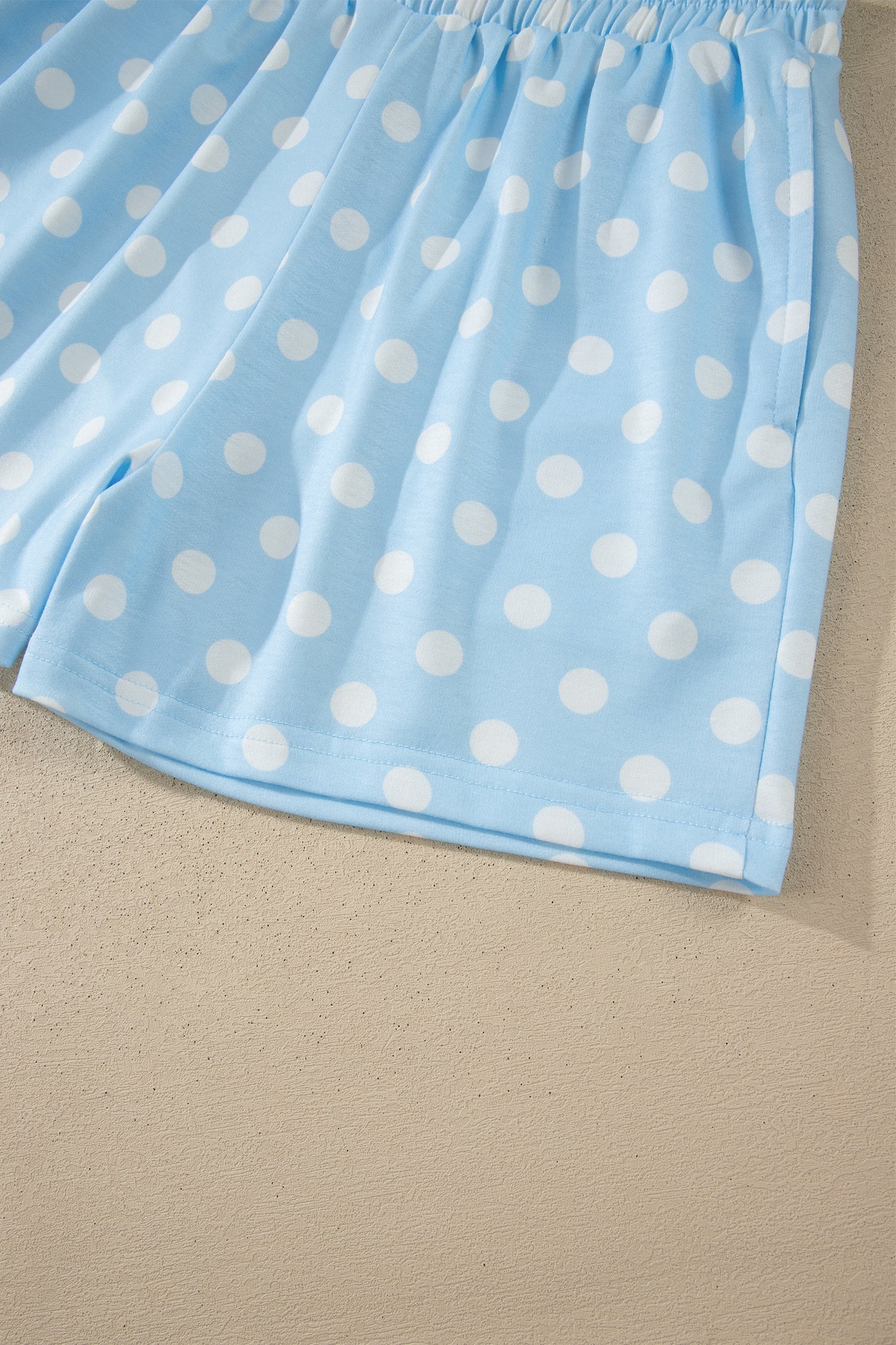 Polka Dot Print Color Block Trim Mock Neck Short Set