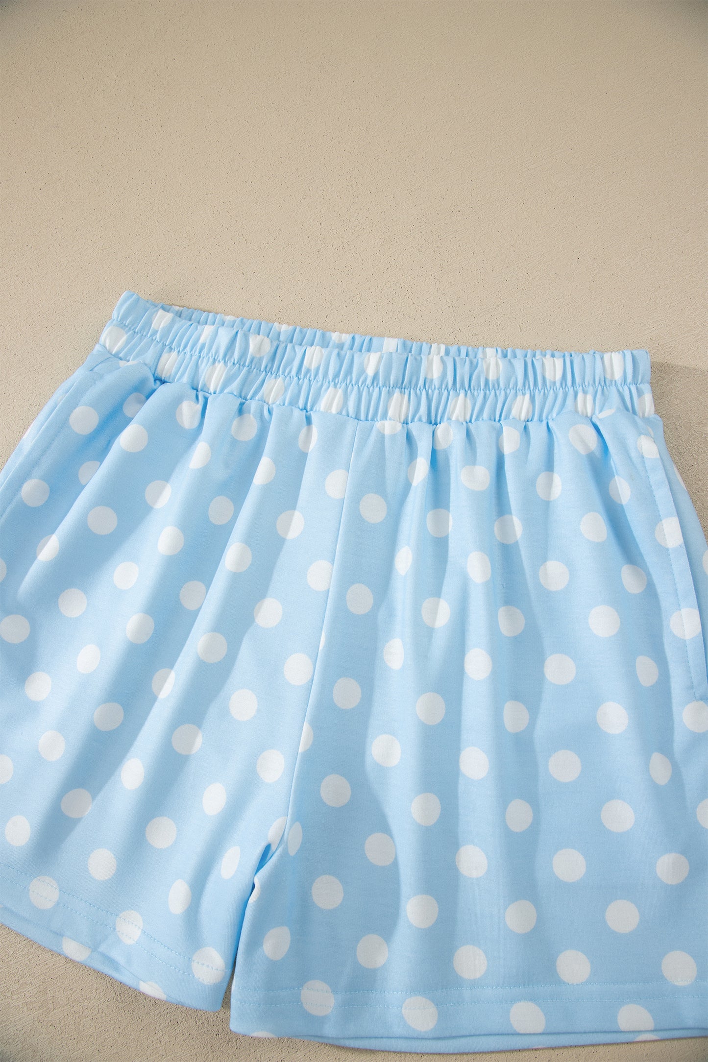Polka Dot Print Color Block Trim Mock Neck Short Set