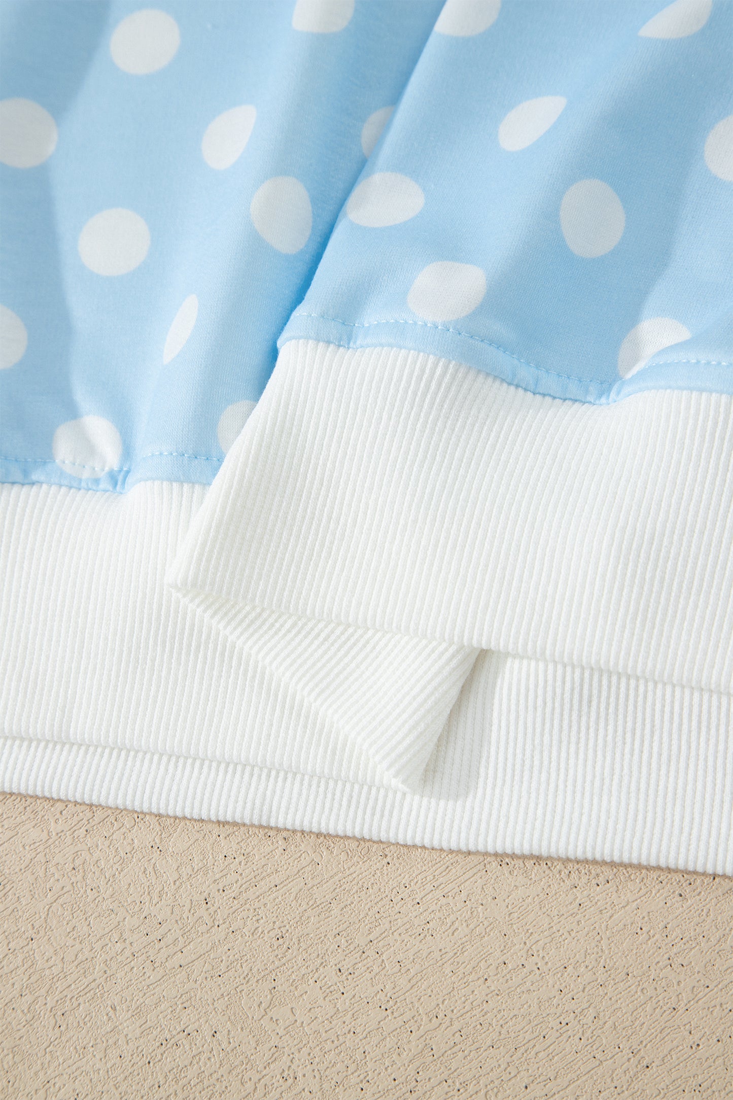 Polka Dot Print Color Block Trim Mock Neck Short Set