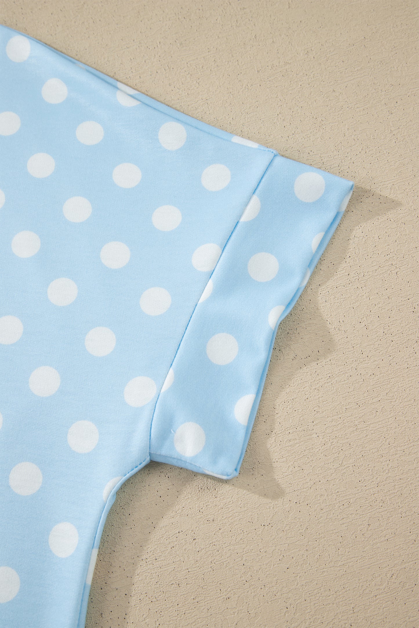 Polka Dot Print Color Block Trim Mock Neck Short Set