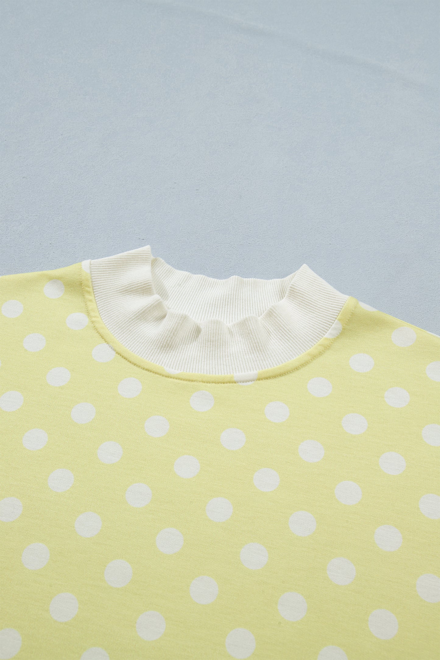 Polka Dot Print Color Block Trim Mock Neck Short Set