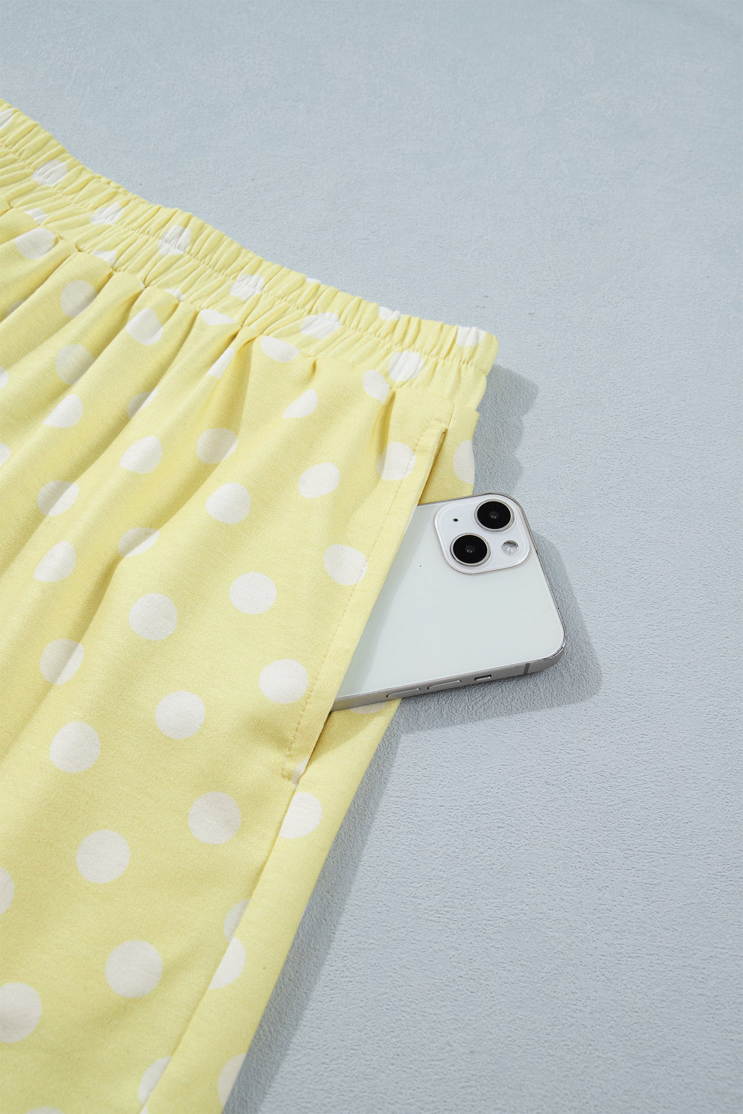 Polka Dot Print Color Block Trim Mock Neck Short Set