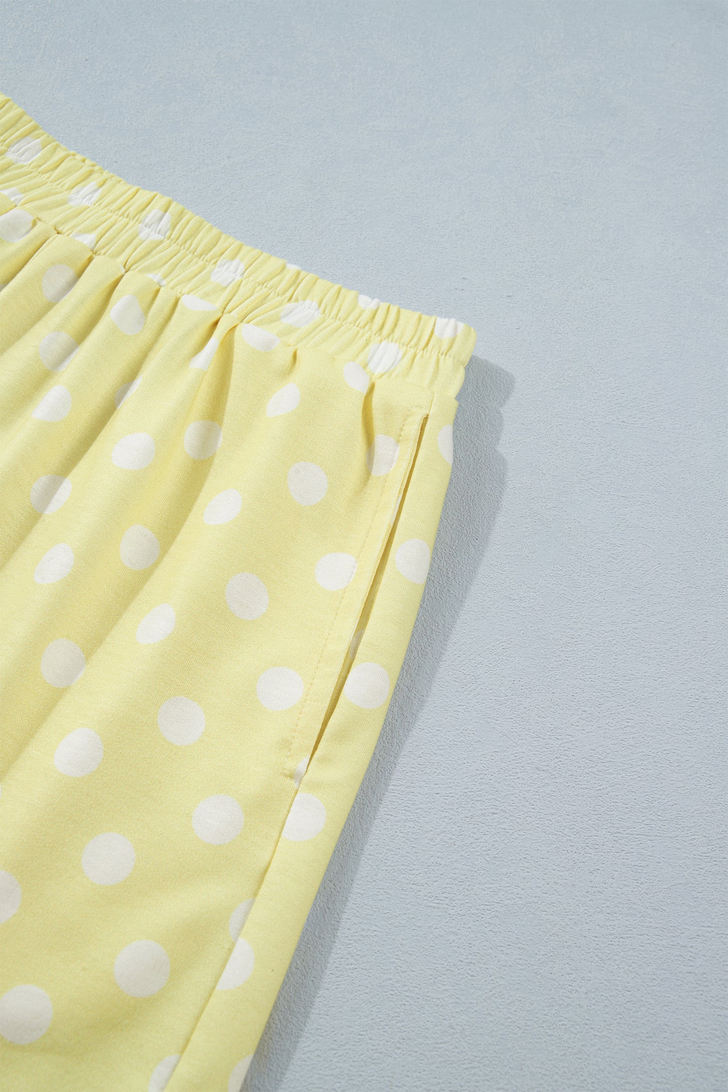 Polka Dot Print Color Block Trim Mock Neck Short Set