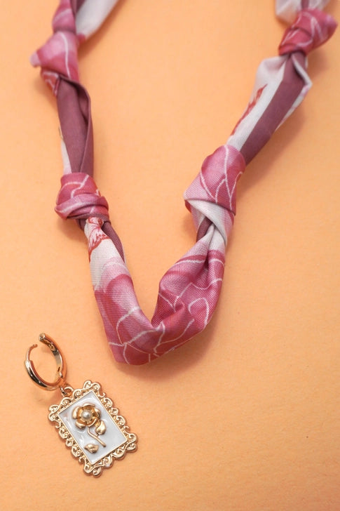 Vintage Rose Handcrafted Scarf Interchangeable Charm Necklace