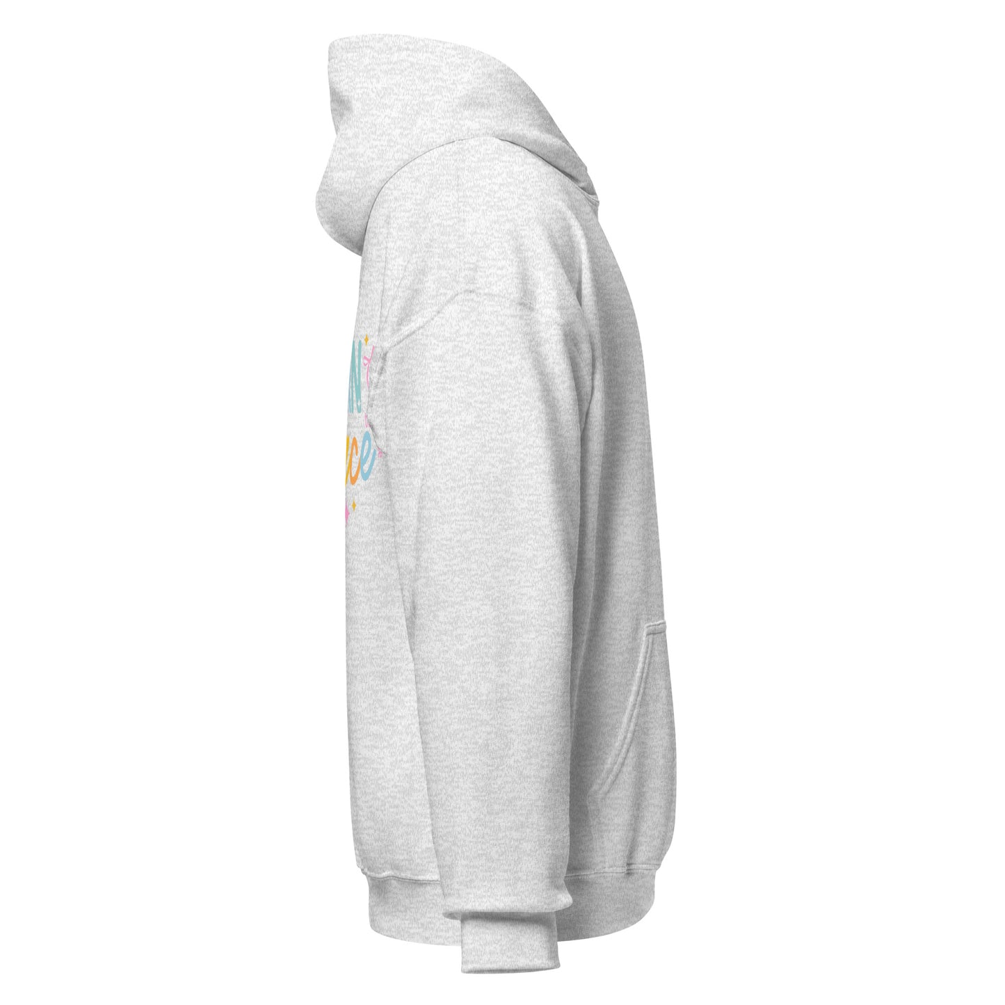 Unisex Modern Grace hoodie in ash color, featuring the logo on the chest, made from heavy blend fabric for comfort.