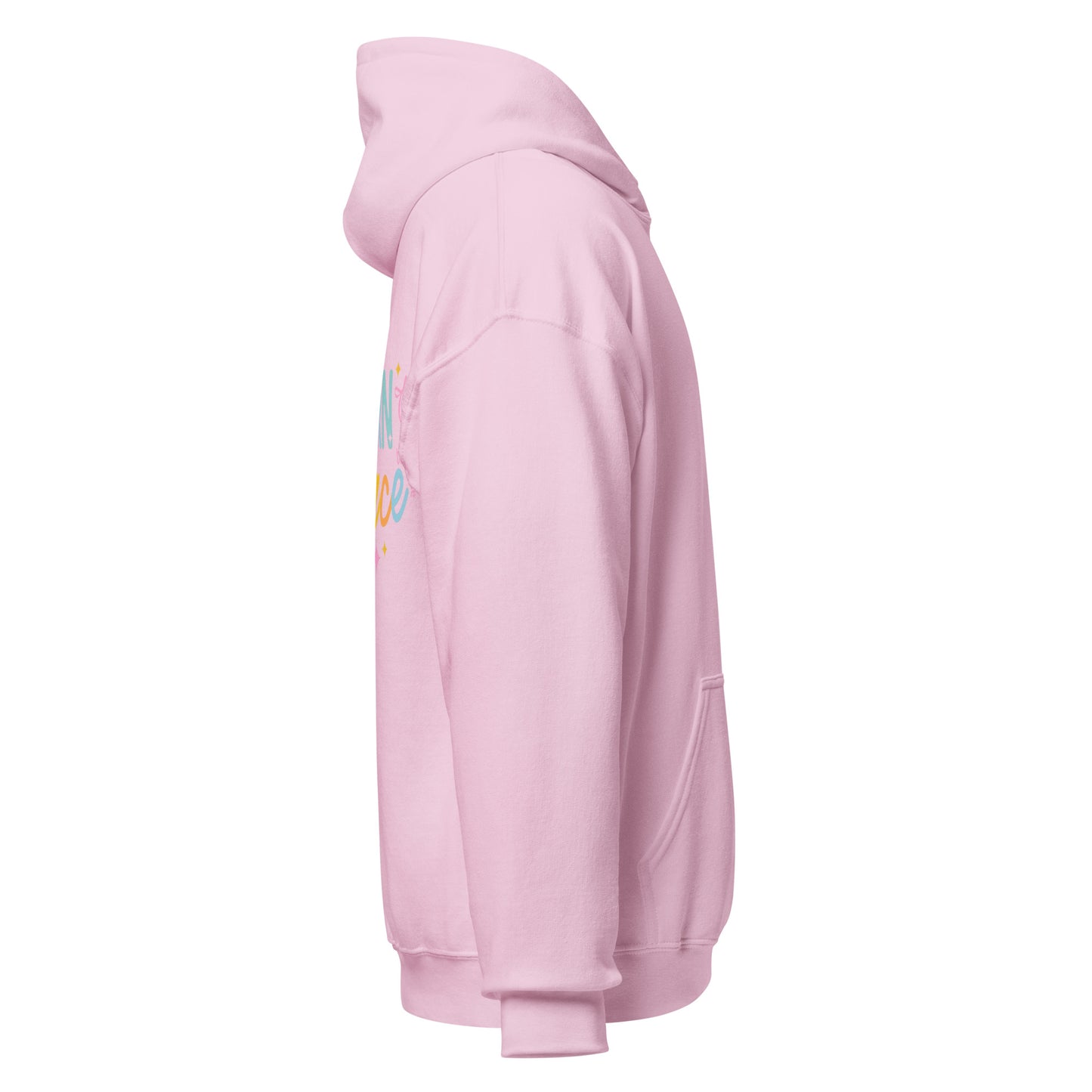 Light pink Modern Grace unisex heavy blend hoodie with logo, shown from the right side. Comfortable casual wear for all genders.
