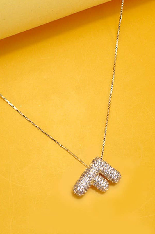 Wall To Wall Accessories F Initial Pave Rhinestone Bubble Balloon Necklace featuring sparkling rhinestones and a stylish initial pendant.