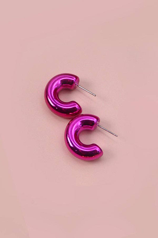 TOP QUALITY METALLIC HOOP EARRINGS (FUCHSIA)
