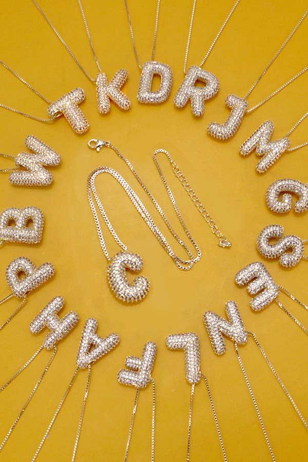 W INITIAL PAVE RHINESTONE BUBBLE BALLOON NECKLACE