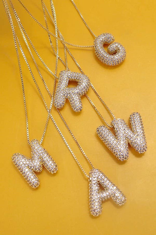 W INITIAL PAVE RHINESTONE BUBBLE BALLOON NECKLACE