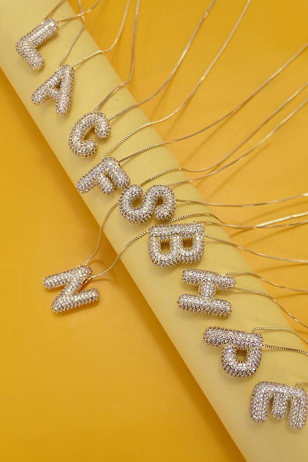 W INITIAL PAVE RHINESTONE BUBBLE BALLOON NECKLACE